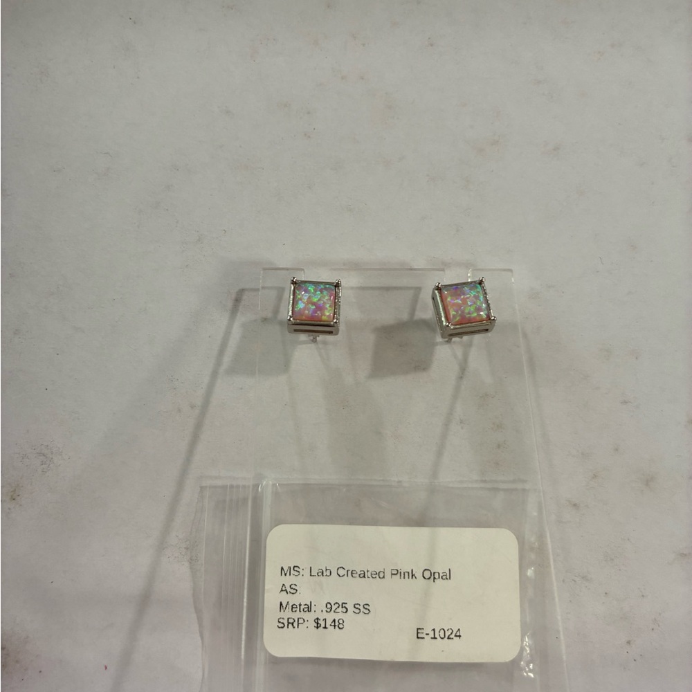 Sterling Silver Pink Opal Square Earrings